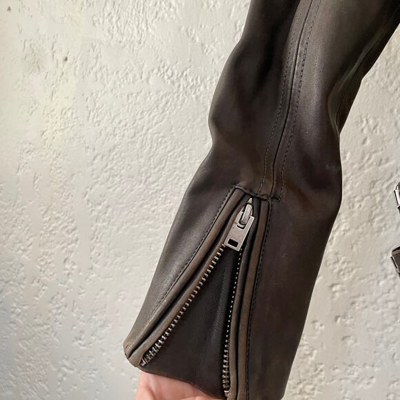 Iro Han Brown Leather Moto Biker Motorcycle Jacket size 36 size Small - Picture 9 of 13